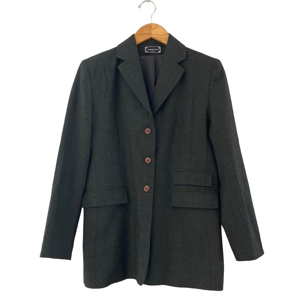 Chopin Roma Women's Career Blazer Size EU 44 Dark Gray Single Breasted Business